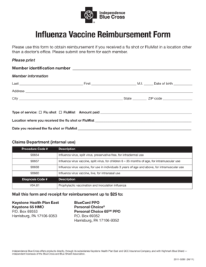 Influenza Vaccine Reimbursement Form