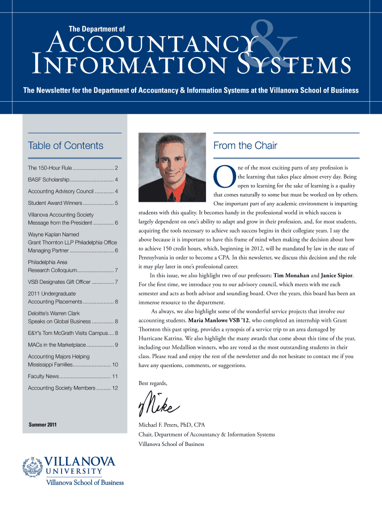 From the Chair Table of Contents - Villanova University Preview on Page 1