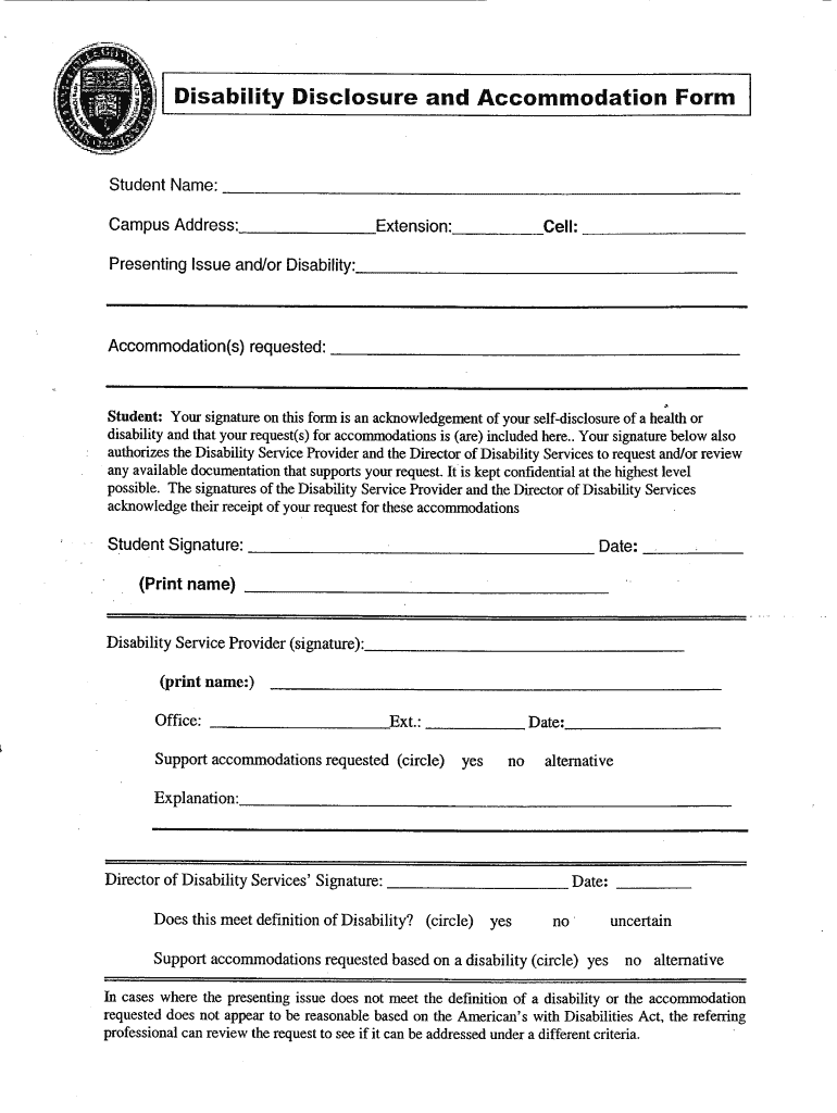 Disability accommodation form - new wellesley Preview on Page 1