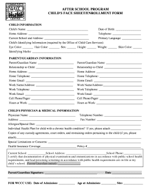 After School Program Child Enrollment Form