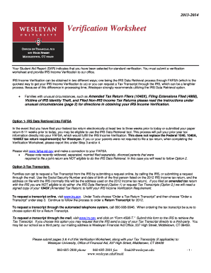2013-2014 Verification Worksheet
