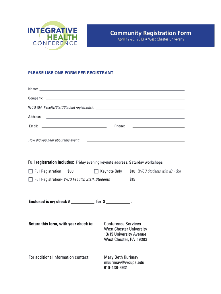 Registration and Enrollment Forms - West Chester University Preview on Page 1