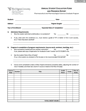 ANNUAL STUDENT EVALUATION FORM AND PROGRESS REPORT
