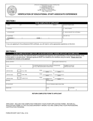 Washington Verification of Educational Staff Associate Experience