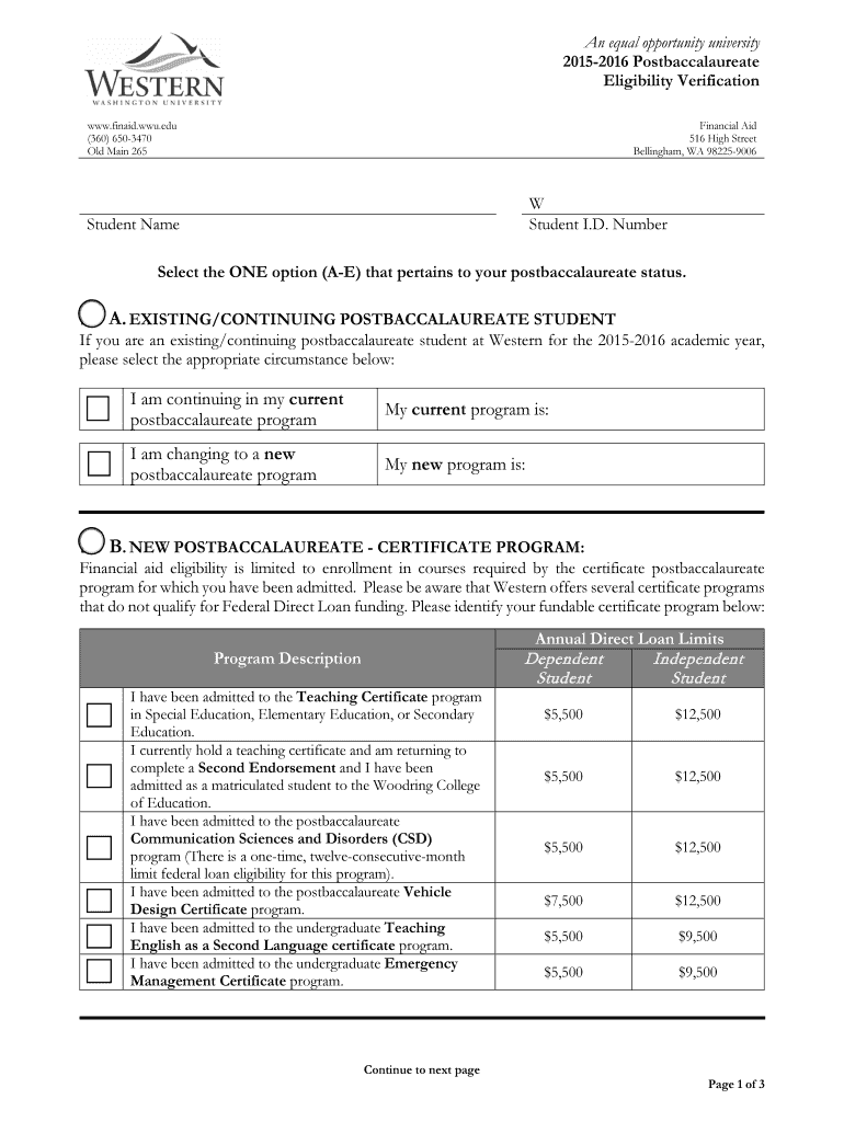 Select the ONE option (A-E) that pertains to your postbaccalaureate status Preview on Page 1
