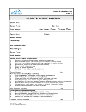 Student Placement Agreement Form