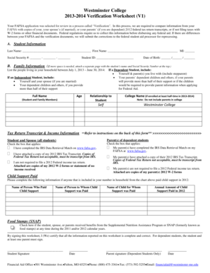 2013-2014 Verification Worksheet