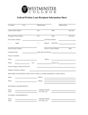 Federal Perkins Loan Recipient Information Sheet