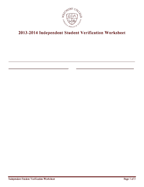 2013-2014 Independent Student Verification Worksheet