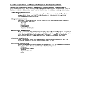LAS Undergraduate and Graduate Program Catalog Copy Form