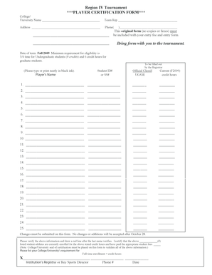 Player Certification Form