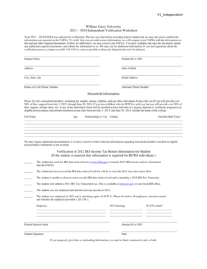 2013-2014 Independent Verification Worksheet
