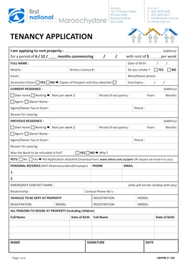 Australian Tenancy Application Form