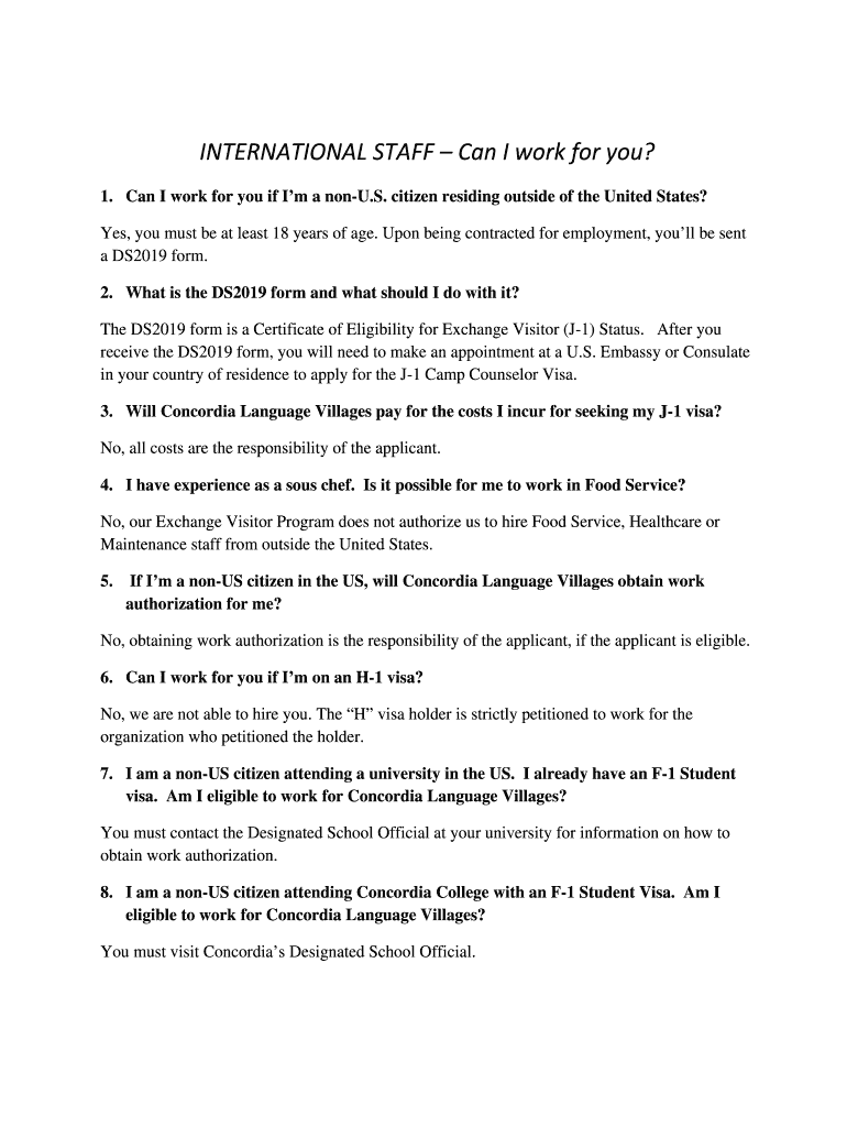 Fillable Online INTERNATIONAL STAFF Can I work for you Fax Email Print