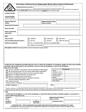 Electrical Certificate of Compliance and Safety