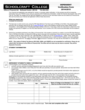 2014-2015 Dependent Verification Form