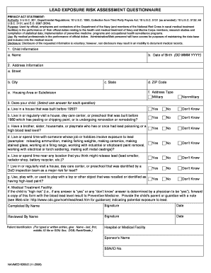Lead Exposure Risk Assessment Questionnaire