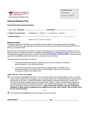 Saint Mary's University Internet Release Form