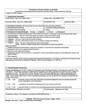 Permission to Screen, Assess, or Evaluate EDIS Form