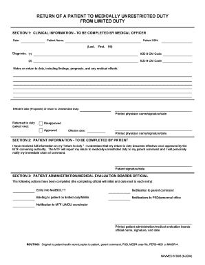 Return to Unrestricted Duty Form