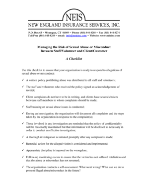 Sexual Abuse Misconduct Policy Checklist