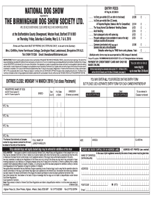 National Dog Show Entry Form