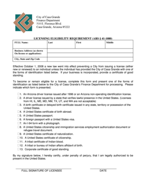 City of Casa Grande Licensing Eligibility Form