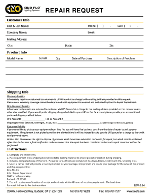 Kino Flo Repair Request Form