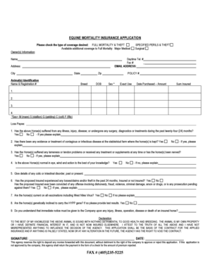 Equine Mortality Insurance Application