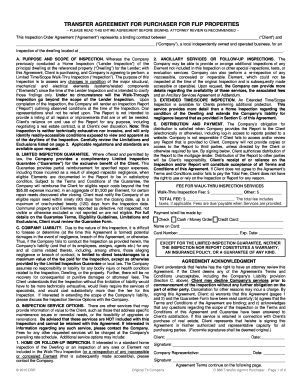 Transfer Agreement for Purchaser for Flip Properties