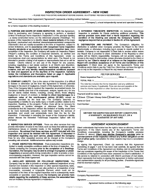 New Home Inspection Order Agreement