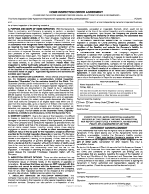 Home Inspection Order Agreement