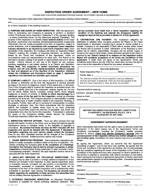 New Home Inspection Order Agreement