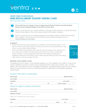 Order Form for New/Replacement Student Ventra Card