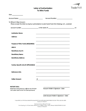 Letter of Authorization to Wire Funds