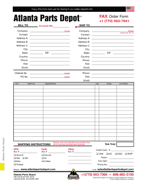 Atlanta Parts Depot Order Form