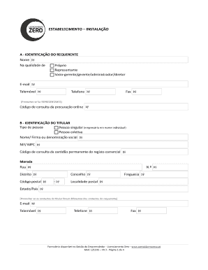 Formulário de Estabelecimento – Instalação