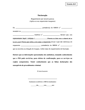 Declaração de Representação Legal para Pessoa Incapaz