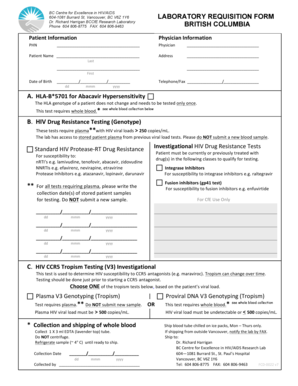 BC Centre Laboratory Requisition Form