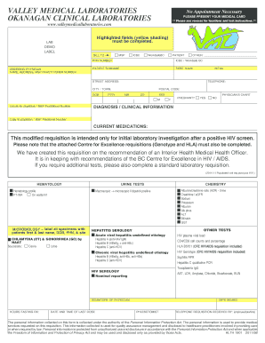 Valley Medical Laboratories HIV Test Requisition
