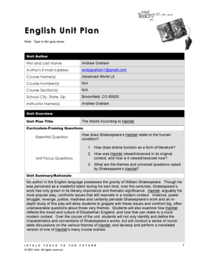Hamlet Unit Plan Template