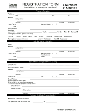 Green Certificate Program Registration Form