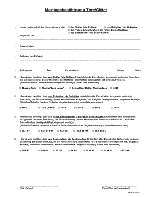 Montagebestätigung Tore/Gitter