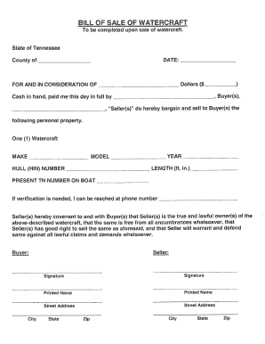 Bill of Sale of Watercraft