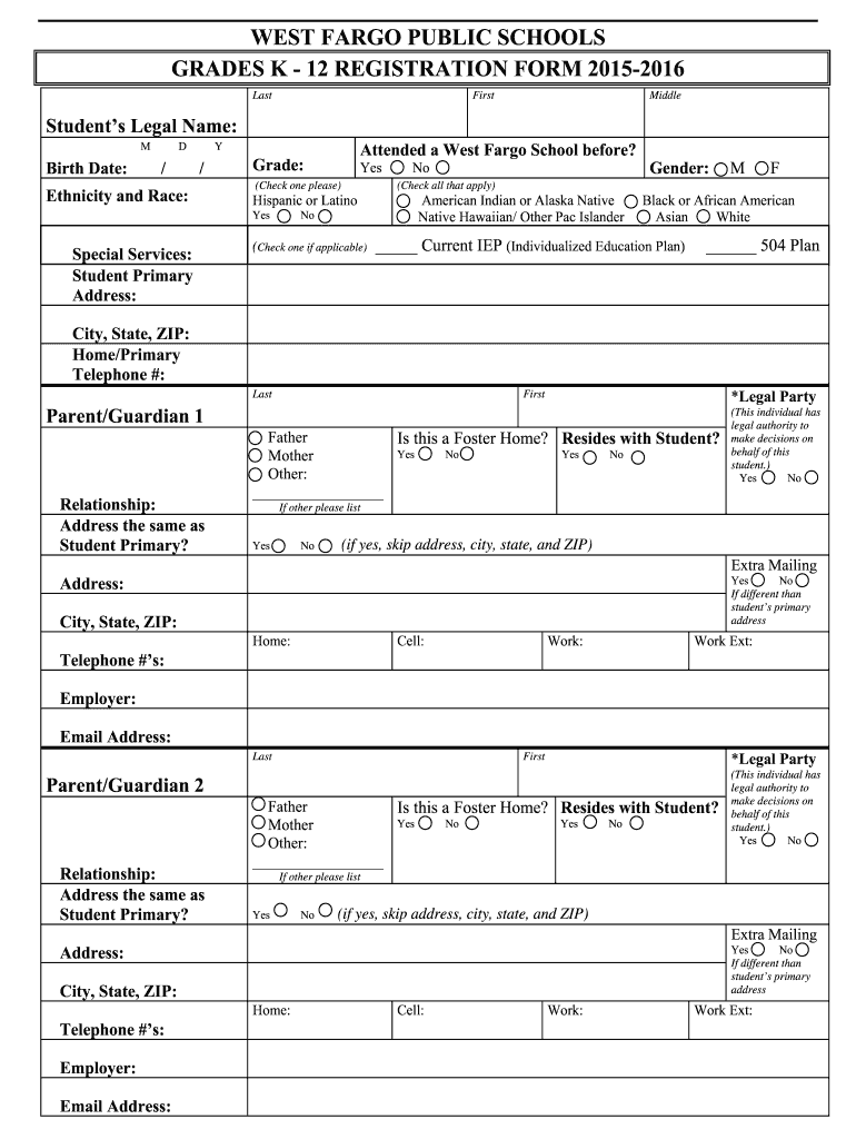 WEST FARGO PUBLIC SCHOOLS GRADES K - 12 REGISTRATION bb Preview on Page 1