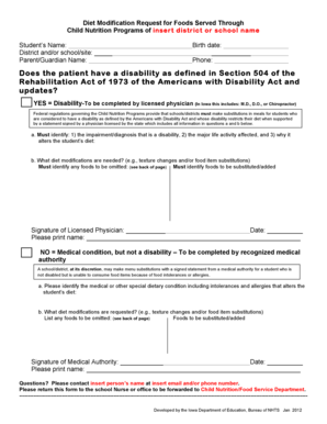 Diet Modification Request for Child Nutrition Programs