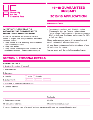 16–18 Guaranteed Bursary Application