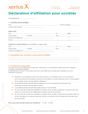 Déclaration d’affiliation pour sociétés