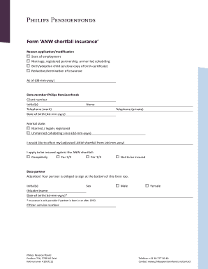 Formulier ‘ANW tekortverzekering’