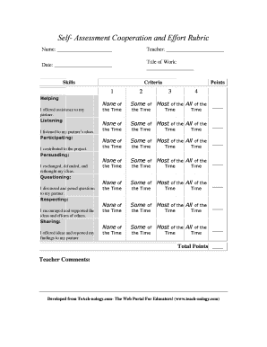 Self-Assessment Cooperation and Effort Rubric